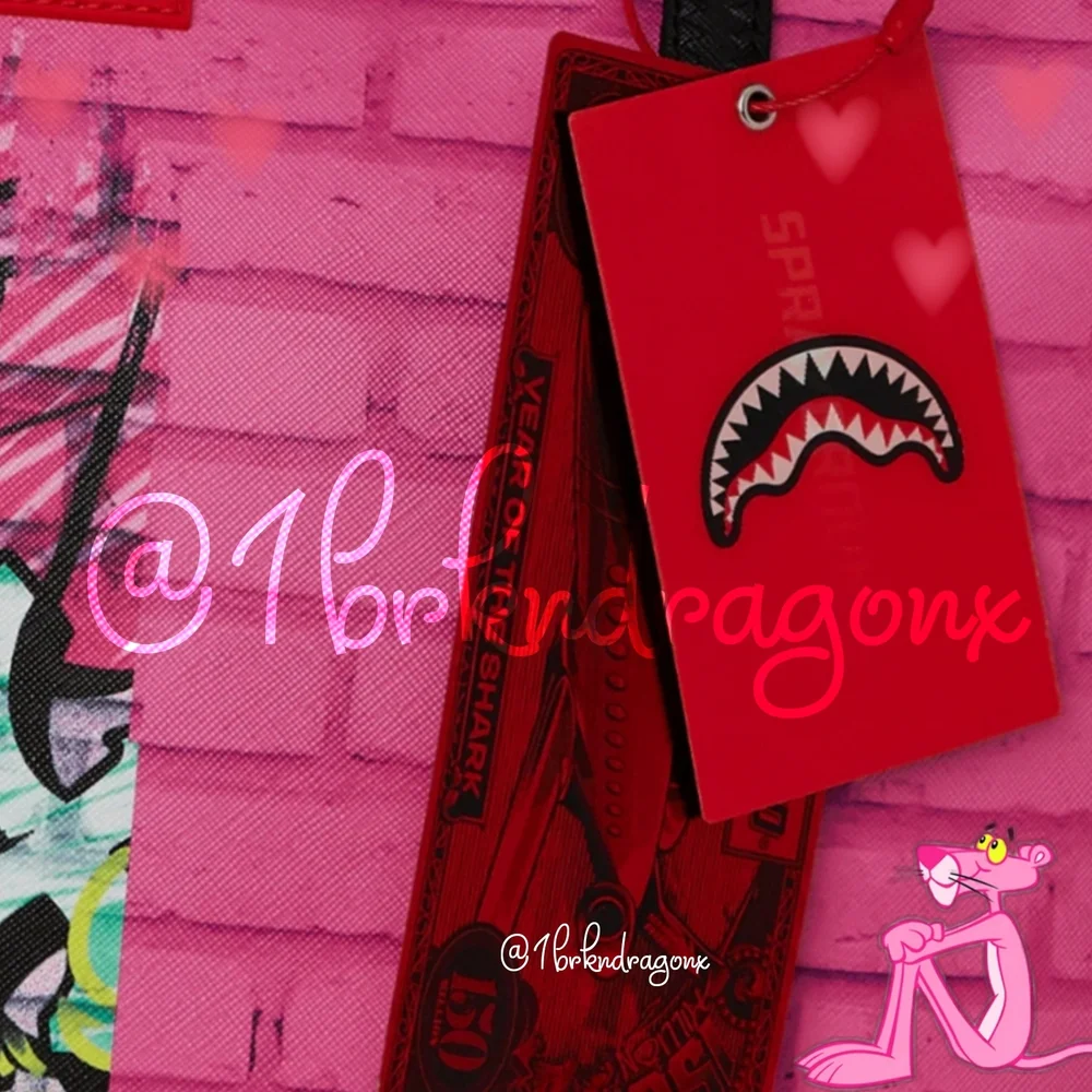 Sprayground Checkered Graffiti Pink Panther Leather  Graphic Tote  NWT - Picture 7 of 16